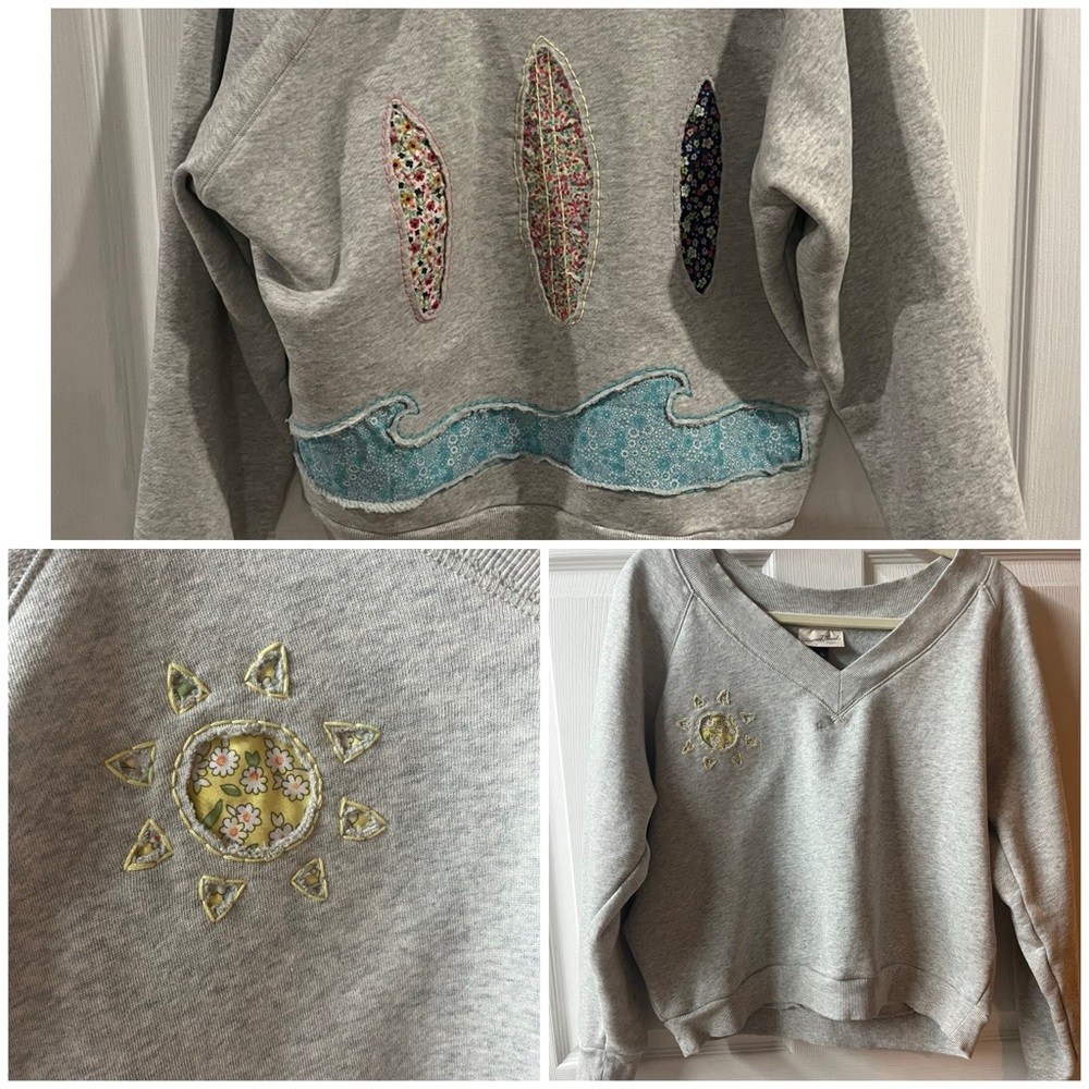 Custom Embroidered Surfboard Sunshine Cropped V-Neck